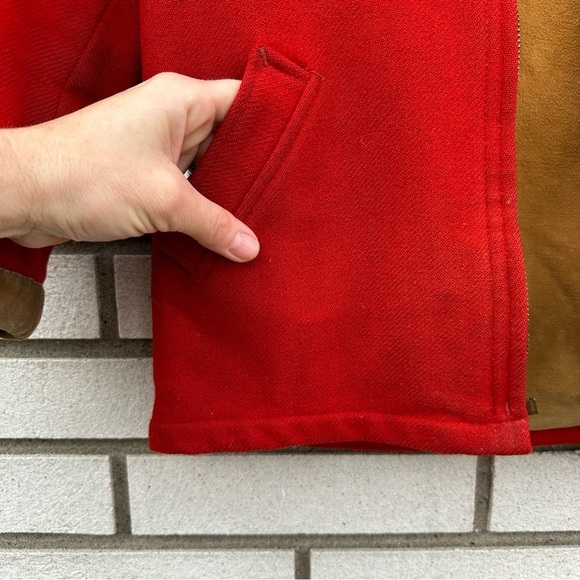 Vintage Woolrich Red Wool Boy Scouts Jacket Sz 10 Smokey Bear Patch Broken Zip - Picture 7 of 13